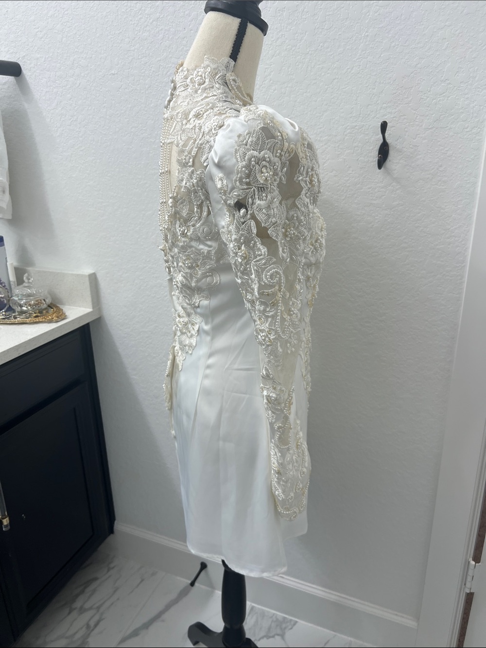 Vintage Re-Worked Ivory Beaded Long Sleeve Mini Dress - Picture 3 of 13